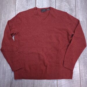 Black Brown Mens Red Lambswool Sweater Size XL V-Neck Pullover Lightweight Top